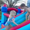 Inflatable Water Slides for Kids 8-in-1 Bounce House Water Park with 450W Blower Climbing Wall, Splash Pool, 2 Water Cannons, Basketball Hoop, Water Slide, Crocodile Sprinkler for Gift Backyard Party