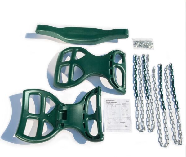 Gorilla Playsets 04-0037-G Dual Ride Glider Back-to-Back Tandem Swing, Green, Green Plastic Coated Chains, Multi-Child Swing