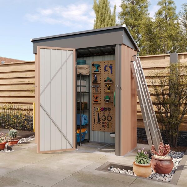 c40471dc4f2b48428a5f63e5777a633a Aoxun 6.2×4 FT Shed Outdoor Storage Shed Metal Garden Shed with Lockable Doors & Slooping Roof Tool Shed Bike Shed for Backyard, Patio, Poolside (Brown)