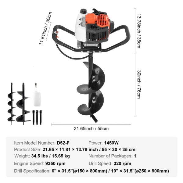 c4217ea5c2e54defa479901b819b51cf VEVOR 52cc 1450W Auger Post Hole Digger