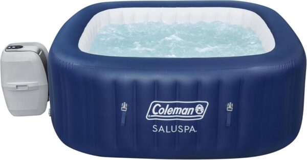 c480c6a13b0d4c89a70c38124c787215 4 to 6 Person Inflatable Hot Tub Square Portable Outdoor Spa with 114 Soothing AirJets and Insulated Cover, Gray-Coleman