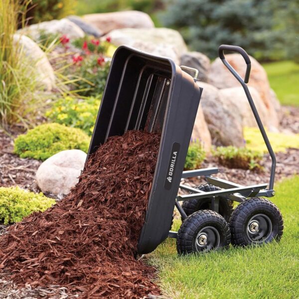 c48592630d964860b0c2a847320aa0da Heavy Duty Poly Utility Dump Wagon Garden Cart w/Pneumatic Tires, 6 Cu Ft – 1200 lb Capacity Outdoor Wheelbarrow for Yard, Landscaping & Gardening, Lawn Tractor or ATV Towable-Gorilla Carts