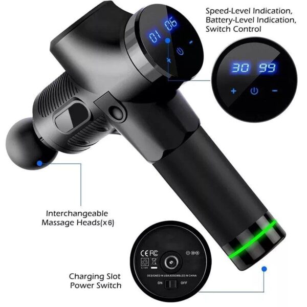 Deep Tissue Massage Gun – 30 Speed 6 Heads Super Quiet Brushless Motor LCD Touch Display Percussion Massager