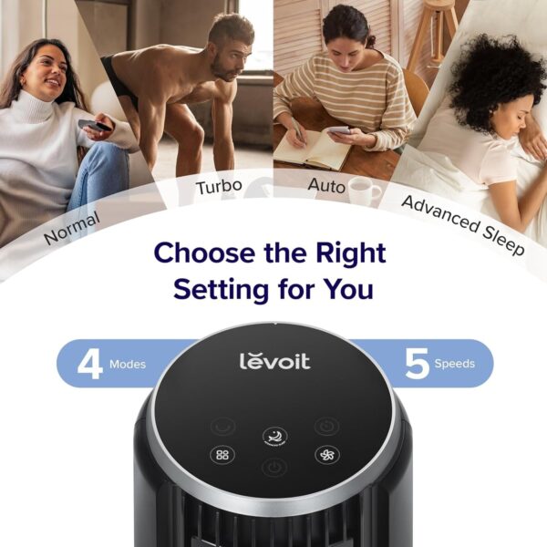 c5a6ef4786ef483482ad615ffa2442bf LEVOIT Tower Fan for Bedroom, Standing Fan that Blows Cold Air for Home, 28dB Quiet for Sleep, Remote, 90° Oscillation, 12H Timer, 25ft/s Velocity, 5 Speeds, 4 Modes, Bladeless 36 inch, White