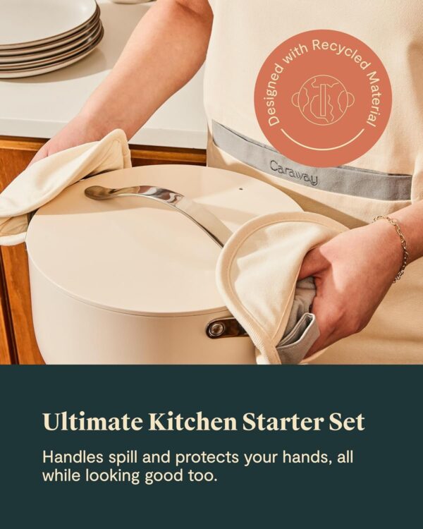 Linen Set – Apron, Pot Holders, Oven Mitts, & Tea Towels – 100% Organic Cotton – Durable, Machine Washable