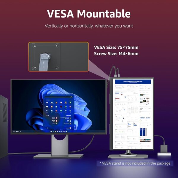 Large Portable Monitor-18.5 Inch Computer Gaming Display 100Hz 125% sRGB FHD 1080P USB-C HDMI IPS Screen for Laptop Mac Surface PC PS4/PS5 Xbox Built-in Kickstand, Speakers, VESA Mountable