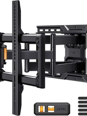Perlegear UL-Listed Full Motion TV Wall Mount for 42–90 Inch TVs up to 150 lbs, Pre-Assembled TV Mount with Tool-Free Tilt, Swivel, Extension, Max VESA 600 x 400mm, 12′′/16′′/18′′/24′′ Wood Studs, PGLF16