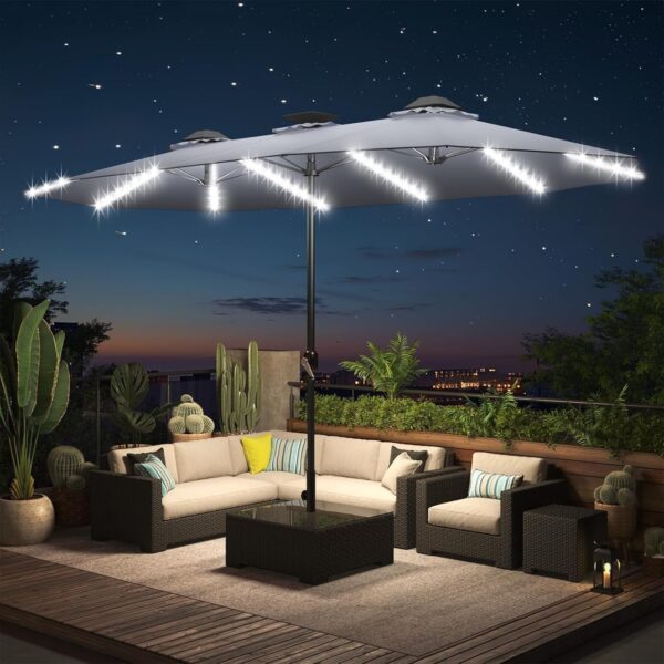 c69dc7042fed4e00a524954e0d850257 15ft Patio Umbrella with Solar Lights, Large Double Umbrella Outdoor, Rectangle 180”x106” Umbrellas with 156 PCS LED Lights and Crank Handle for Backyard Deck Pool Shade in Black(1.9′′ Pole)