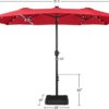 15 ft Large Patio Umbrella with Solar Lights Double-Sided Outdoor Rectangle Market Umbrellas with 36 LED Lights/Base Included/Easy Crank for Patio Garden Yard Pool Lawn, Brown