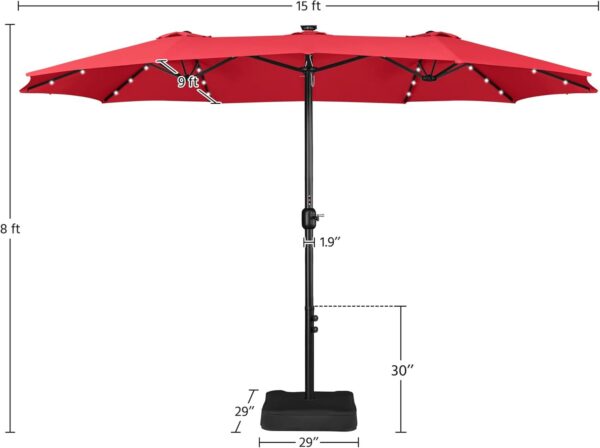 c705720acac5425eba2afb2dc9532dba 15 ft Large Patio Umbrella with Solar Lights Double-Sided Outdoor Rectangle Market Umbrellas with 36 LED Lights/Base Included/Easy Crank for Patio Garden Yard Pool Lawn, Brown