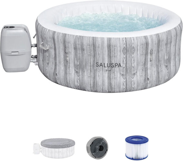 Bestway SaluSpa Fiji AirJet Large Round 2 to 4 Person Inflatable Hot Tub Portable Outdoor Spa with 120 AirJets and EnergySense Cover, Grey