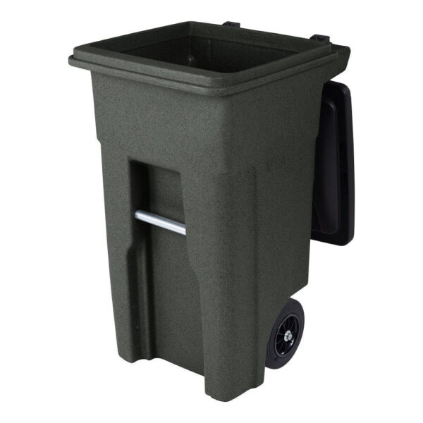 c754c3b2e98a4cecaaa7197a86970685 32 Gallon Trash Can, Greenstone, Quiet Wheels, Attached Lid, Durable Recycling Bin