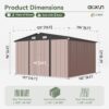 Aoxun 6.2×4 FT Shed Outdoor Storage Shed Metal Garden Shed with Lockable Doors & Slooping Roof Tool Shed Bike Shed for Backyard, Patio, Poolside (Brown)