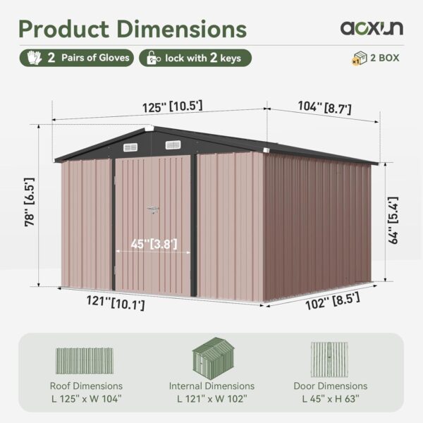 c79c7bc9cdc74e12a8ca203a749c496f Aoxun 6.2×4 FT Shed Outdoor Storage Shed Metal Garden Shed with Lockable Doors & Slooping Roof Tool Shed Bike Shed for Backyard, Patio, Poolside (Brown)