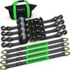 Car Tie Down Straps for Trailers with J Hooks (4-Pack) – 2 Inch x 8 Feet (10,000lb Break Strength) – Heavy Duty T-Handle Car Hauler Tire Straps for Trailer & UTV with Axle Straps – Black