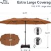 15ft Patio Umbrella Double-Sided Outdoor Market Extra Large Umbrella with Crank, Umbrella Base Included (Dark Red)