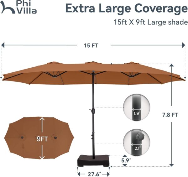 c7b69b549e7142e1824eb487eff966df 15ft Patio Umbrella Double-Sided Outdoor Market Extra Large Umbrella with Crank, Umbrella Base Included (Dark Red)
