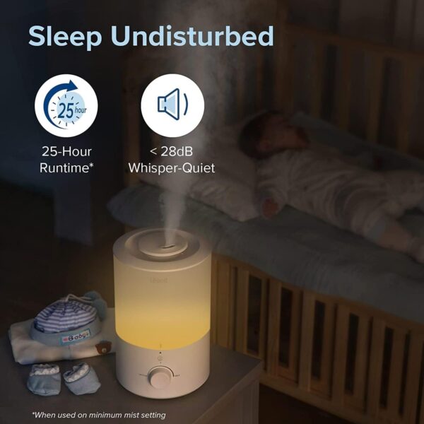 Humidifiers for Bedroom Baby, Sprout Evaporative with Dual Filters for Air & Water, Separate Sensor, Adjustable No Blue Nightlight, Auto Dry, Smart Control & Alexa, Auto Mode, 3.8L Tank for 36H