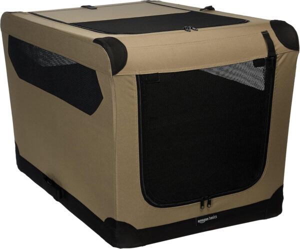 Amazon Basics Folding Soft Crate for Cat, Dog, Rabbit, Portable and Collapsible, 36 Inch, Tan, L 36′′ x 24′′ x 24′′