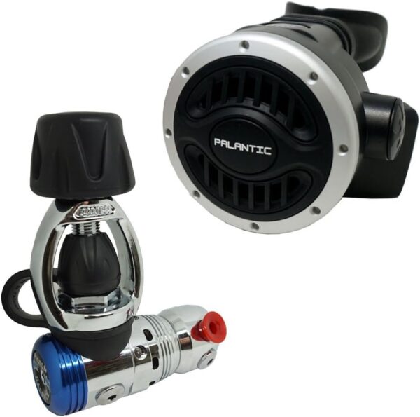 Palantic AS103 Yoke Regulator & Octopus Combo for Scuba Diving | High-Performance Over-Balanced Regulator, Silicone Mouthpiece, 27′′ Hose, Large Purge Button, 36′′ Yellow Octopus Hose