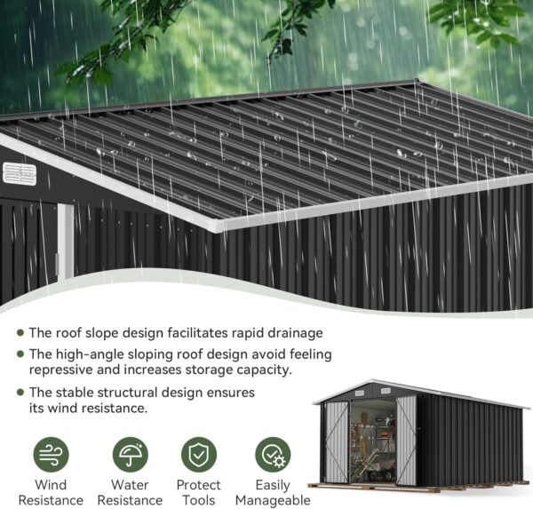 c81ad1ea51224eaa8b235f67461ec554 Aoxun 6.2×4 FT Shed Outdoor Storage Shed Metal Garden Shed with Lockable Doors & Slooping Roof Tool Shed Bike Shed for Backyard, Patio, Poolside (Brown)