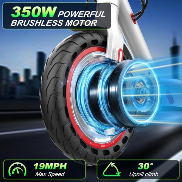 Electric Scooter – 8.5′′ Solid Tires, 350W Motor, Up to 19 MPH and 21-23 Miles Long-Range Portable Foldable Commuting Scooter for Adults with Double Braking System and App