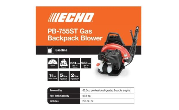 c886f8518830496fb3b26970d98c924e 233 MPH 651 CFM 63.3cc Gas 2-Stroke Cycle Backpack Leaf Blower with Tube Throttle