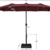 15 ft Large Patio Umbrella with Solar Lights Double-Sided Outdoor Rectangle Market Umbrellas with 36 LED Lights/Base Included/Easy Crank for Patio Garden Yard Pool Lawn, Brown