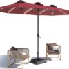 15ft Patio Umbrella with Solar Lights, Large Double Umbrella Outdoor, Rectangle 180”x106” Umbrellas with 156 PCS LED Lights and Crank Handle for Backyard Deck Pool Shade in Black(1.9′′ Pole)