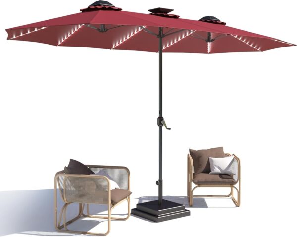 c8fc3a2f6387442d84c37e2e50cf5523 15ft Patio Umbrella with Solar Lights, Large Double Umbrella Outdoor, Rectangle 180”x106” Umbrellas with 156 PCS LED Lights and Crank Handle for Backyard Deck Pool Shade in Black(1.9′′ Pole)