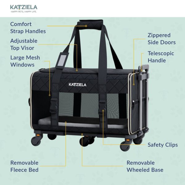 Quilted Chariot PRO Pet Carrier With Removable Wheels and Double Telescopic Handle