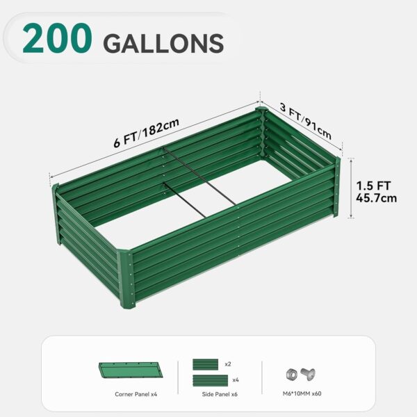 8x4x2ft 2pcs Large Raised Garden Bed Kit, Galvanized Metal Planter Box with Gloves, Ground Nails & Safety Rubber, Outdoor Above Ground Planters for Plants Vegetables Flowers, Green