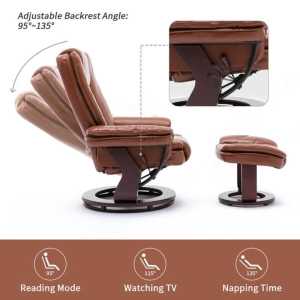 Multi-Position Recliner and Curved Ottoman with Swivel Base