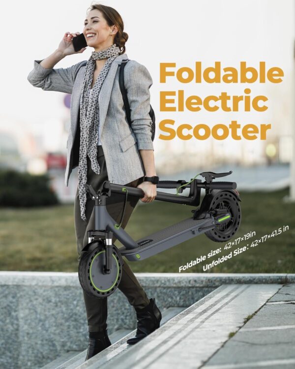 Electric Scooter – 8.5′′ Solid Tires, 350W Motor, Up to 19 MPH and 21-23 Miles Long-Range Portable Foldable Commuting Scooter for Adults with Double Braking System and App