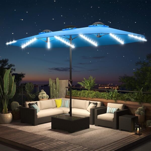 c99b61da59654e8490ab4c9316cb3c5a 15ft Patio Umbrella with Solar Lights, Large Double Umbrella Outdoor, Rectangle 180”x106” Umbrellas with 156 PCS LED Lights and Crank Handle for Backyard Deck Pool Shade in Black(1.9′′ Pole)