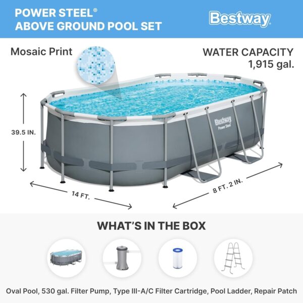 Bestway Oval Above Ground Pool Set (10′ x 6’7′′ x 33′′)| Includes Filter Pump & ChemConnect Dispenser