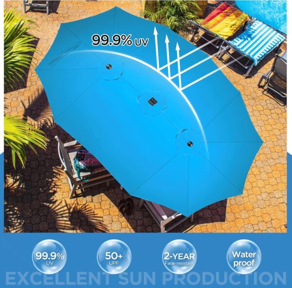 ca14bd1671b24c43bfbf8804b188aac6 15 ft Large Patio Umbrella with Solar Lights Double-Sided Outdoor Rectangle Market Umbrellas with 36 LED Lights/Base Included/Easy Crank for Patio Garden Yard Pool Lawn, Brown