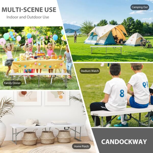 6ft Plastic Folding Bench with Carrying Handle & Lock, Portable Outdoor Bench in Garden Picnic Camping Dining Party Seat, Waterproof Bench for Soccer Activities, Firm and Durable(2 Pack A)
