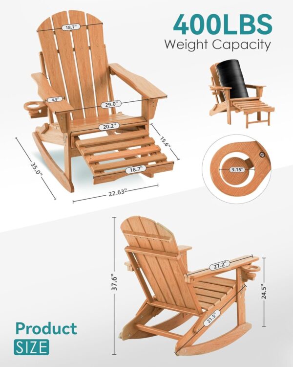 ca3260dadadf43ee96ac5c7f3fed76be Folding Adirondack Rocking Chair,4-in-1 Multifunctional Patio Chair with Retractable Ottoman, Outdoor Chair Wood Texture, Lawn Chair for Porch, Backyard, Pool(Grey)