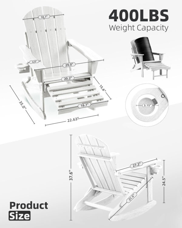 ca3d121048be446c9bd5e9ce564a050e Folding Adirondack Rocking Chair,4-in-1 Multifunctional Patio Chair with Retractable Ottoman, Outdoor Chair Wood Texture, Lawn Chair for Porch, Backyard, Pool(Grey)