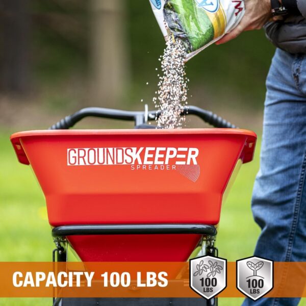 Buyers Products 3039632R Grounds Keeper Commercial Walk Behind Push Spreader, 100lb Capacity, For Salt, Ice & Snow Melt, Included Grate & Cover With Enclosed Gearbox for Protection