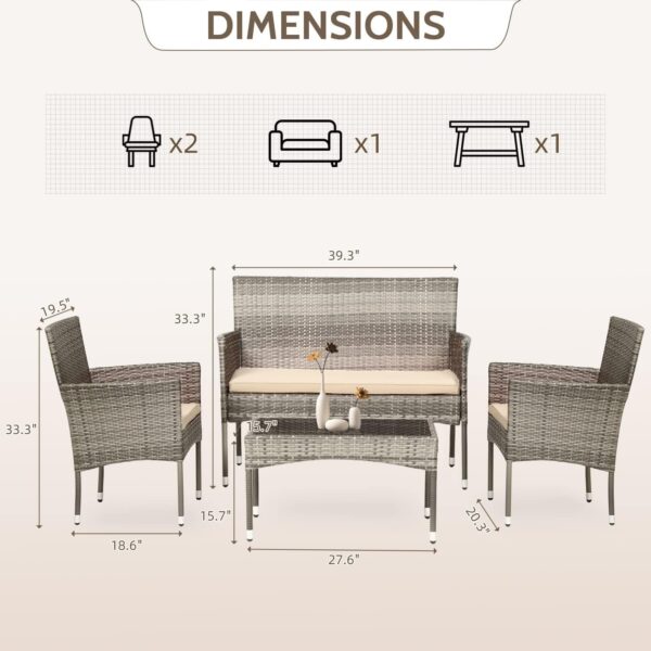 Patio Furniture Set 4 Pieces Outdoor Rattan Chair Wicker Sofa Garden Conversation Bistro Sets for Yard (Brown)