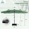 15ft Double Sided Patio Umbrella with Solar Lights, Outdoor Large Umbrellas with Crank Handle and 36 LED Lights, Rectangular Market Umbrella with Base Included for Deck Pool Shade