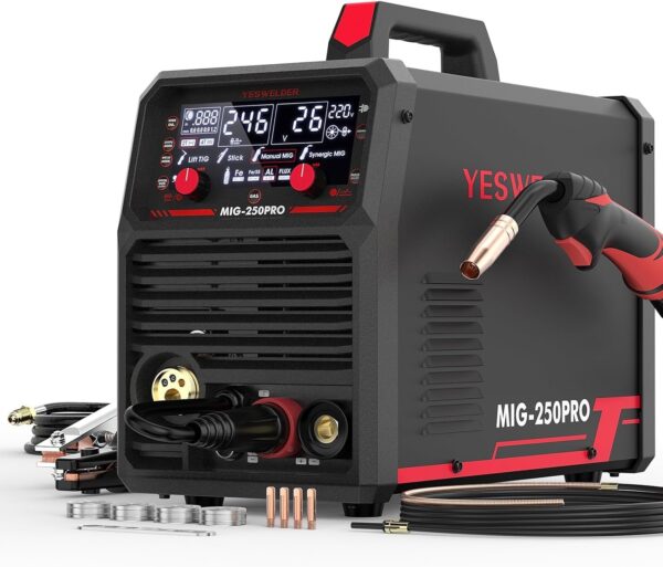 cb4e11c12e3a4b7babf464289c4f3bd1 135Amp MIG Welder,110V Flux Core Welder Flux MIG/Lift TIG/Stick 3-in-1 Large LED Digital Display Welding Machine IGBT Inverter Welder FLUX-135PRO