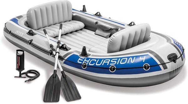 cbb313b803dc480f871b8671642509ba INTEX Excursion Inflatable Boat Series: Includes Deluxe 54in Boat Oars and High-Output Pump – SuperTough PVC – Adjustable Seats with Backrest – Fishing Rod Holders – Welded Oar Locks