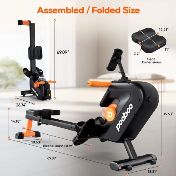 Magnetic Rowing Machine, 8-Level Resistance, Foldable, Ergonomic Design, Supports 350 lbs, Home Exercise Equipment