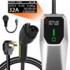 32 Amp Level 1&2 Portable EV Charger ,26FT Cable NEMA 14-50 Plug for Electric Car Home Charging Station 7.68KW