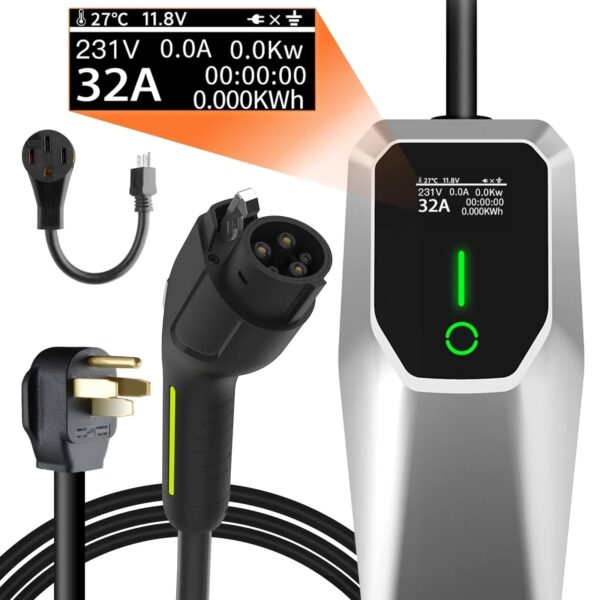 cbeba84f7dad4567b59e2010fe8484d0 32 Amp Level 1&2 Portable EV Charger ,26FT Cable NEMA 14-50 Plug for Electric Car Home Charging Station 7.68KW
