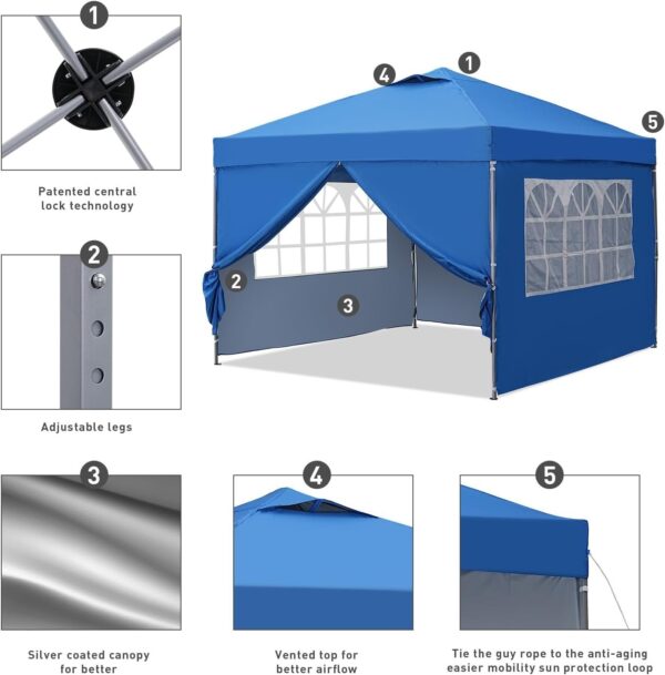 cc6484b53b6445239aa786cc6ad37ece GDY 10×10 Pop Up Canopy Tent, Outdoor Canopy Tent, Patio Tent,Commercial Instant Gazebos,4 Sidewalls, Portable Shelter Canopies, with 4 sandbags, Blue.