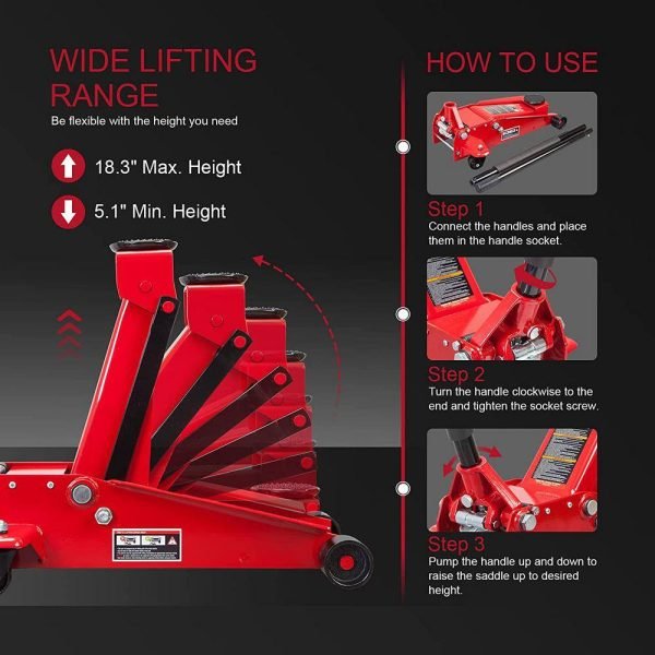 Big Red ATZ729912R 3-Ton Floor Jack with Dual Piston Speedy Lift